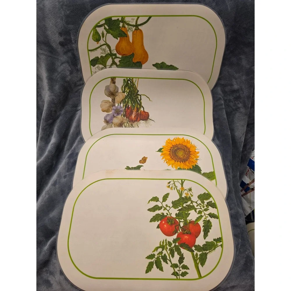 Vintage Pierre DeBernay Reversible Placemats Set of 4 Garden Vegetable Floral
